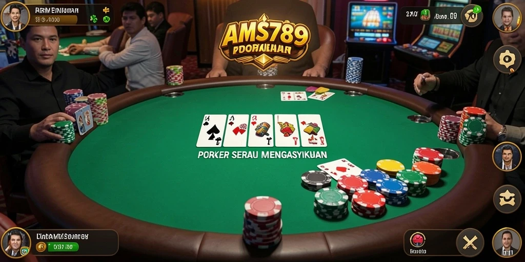 Screenshot gameplay AMS789 menampilkan suasana permainan Poker yang seru.