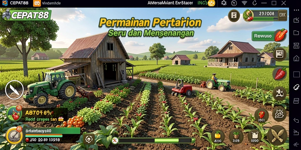 Tampilan gameplay <strong>CEPAT88</strong> menunjukkan aktivitas pertanian yang interaktif dan menyenangkan.