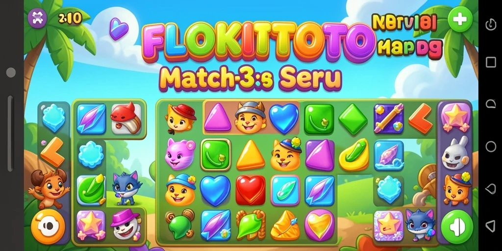 Screenshot gameplay menampilkan aksi mencocokkan permata yang seru.