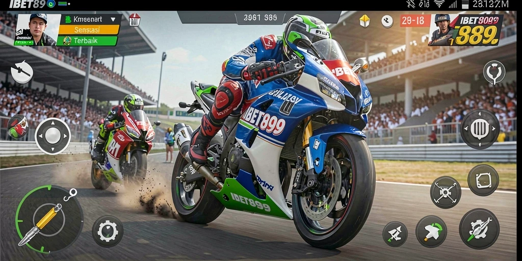 Tangkapan layar gameplay menampilkan balapan motor yang mendebarkan.