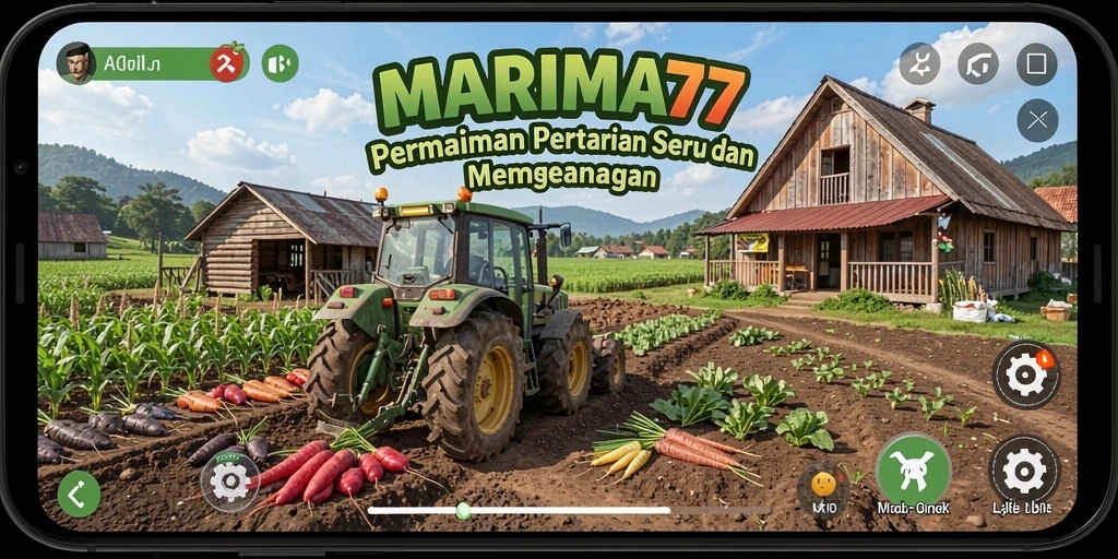Gameplay MARIMA77 yang menampilkan dunia pertanian yang indah.
