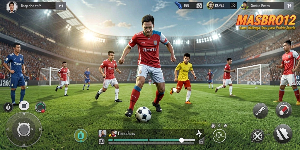 Screenshot utama MASBRO12 menampilkan aksi seru permainan olahraga.