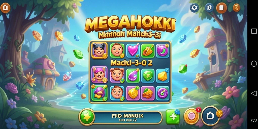 Tampilan menarik dari gameplay MEGAHOKI Match-3 yang seru.
