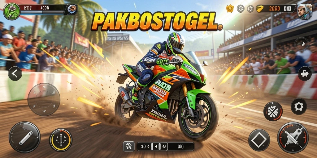 Screenshot balapan motor yang menarik dalam PAKBOSTOGEL.