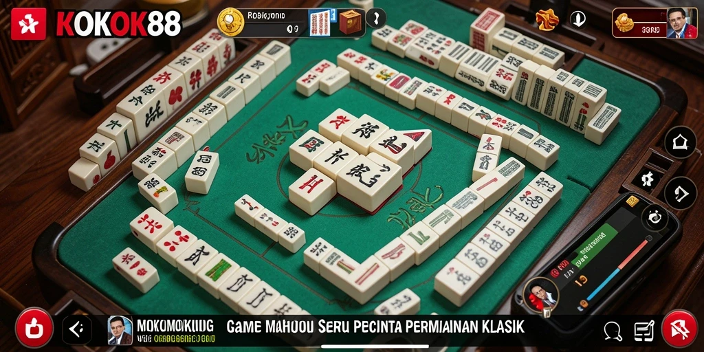 Screenshot permainan <strong>ROKOK88</strong> menunjukkan pemain menyusun ubin <strong>Mahjong</strong> dengan grafik menawan.