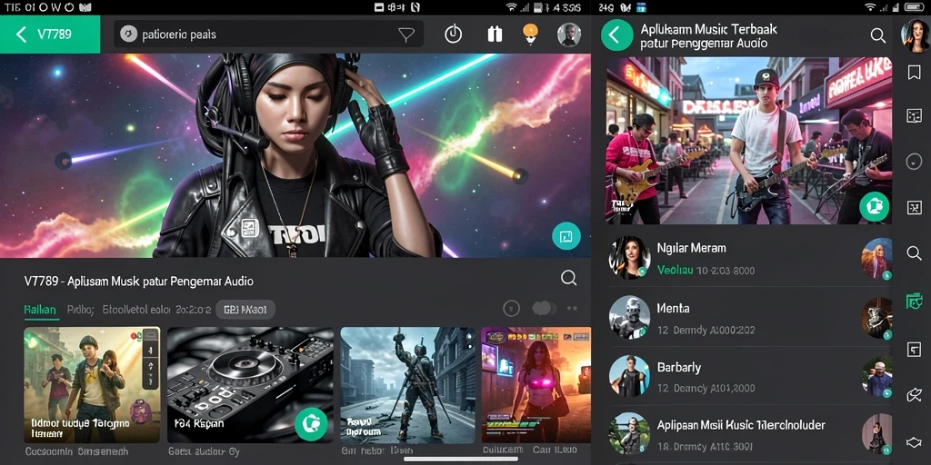Screenshot utama VT789 menampilkan antarmuka aplikasi musik yang modern dan interaktif.